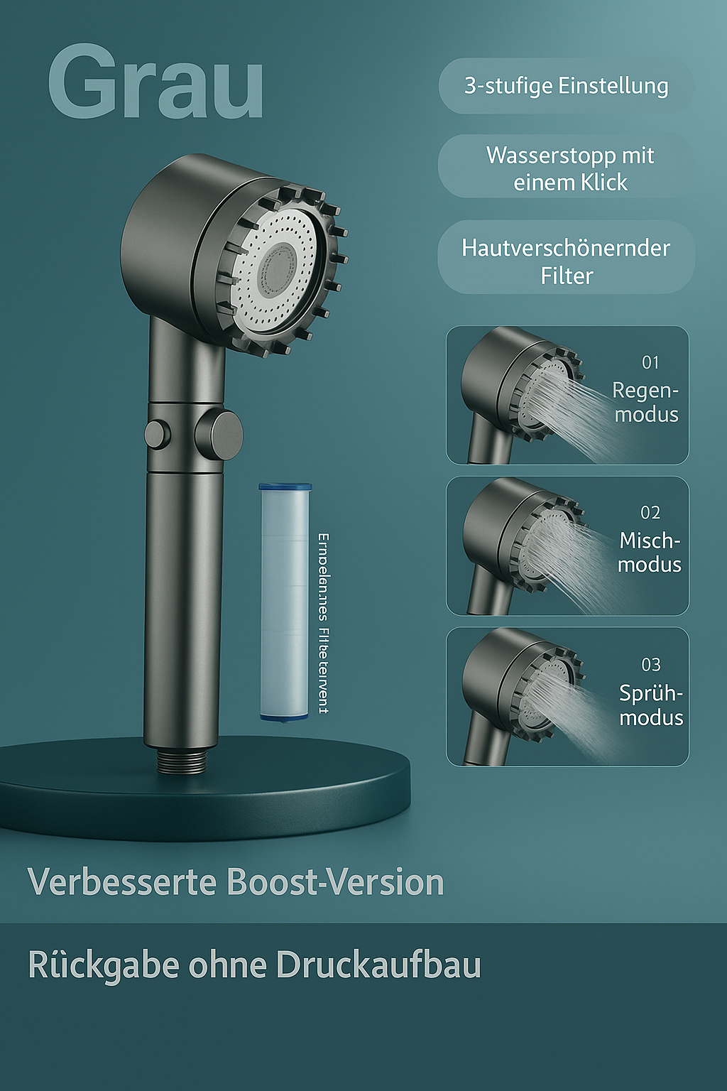 Hochdruck-Duschkopf mit Massagefunktion und Filter
