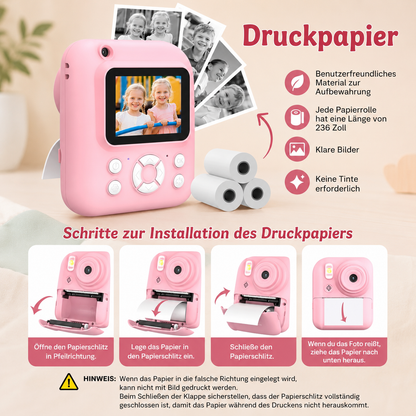Kinder Sofortbildkamera 2,4" – 1080P HD, Dual-Kamera, MP3, inkl. 3 Papierrollen