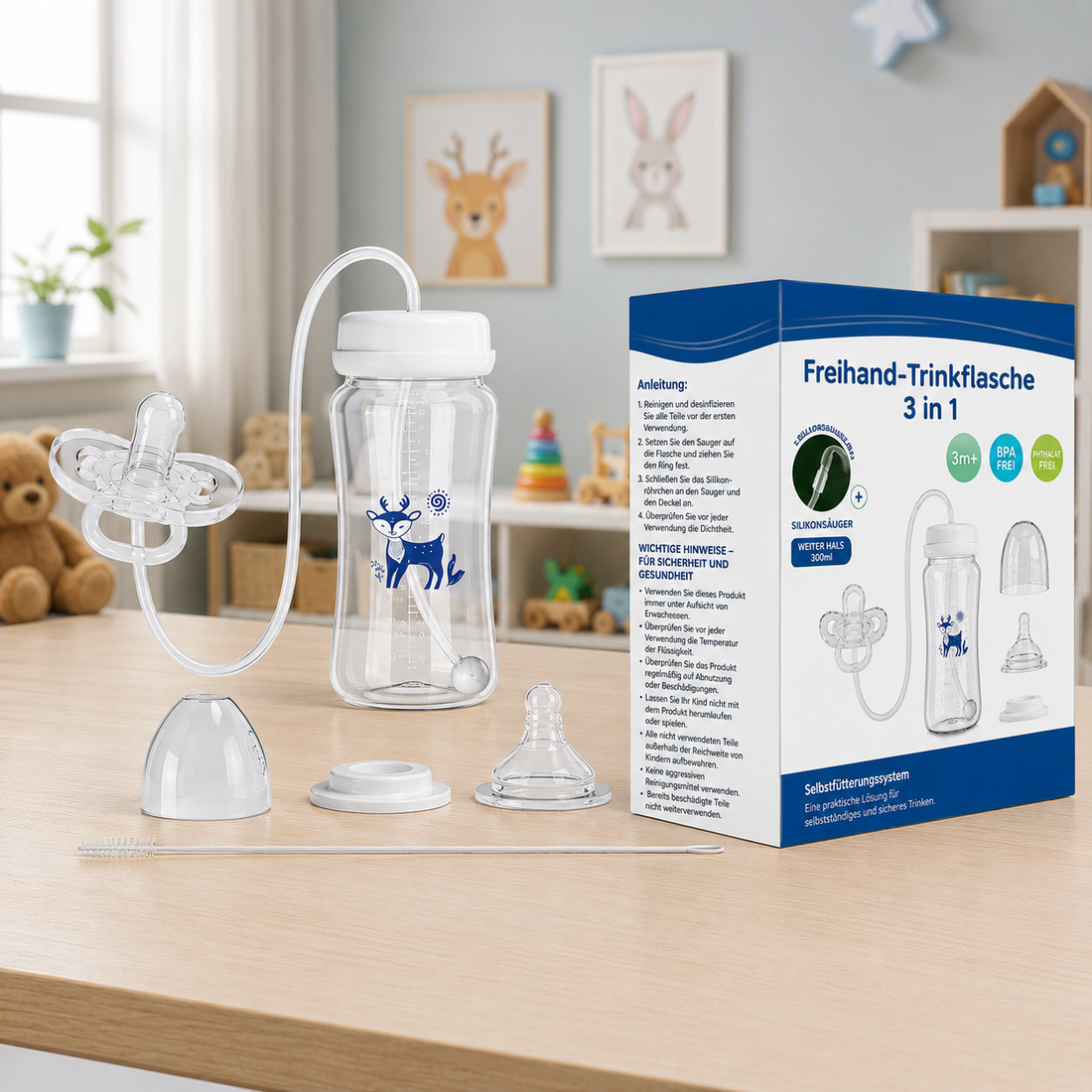 Multifunktionale Babyflasche 300ml mit Schwerkraftball und Schnuller