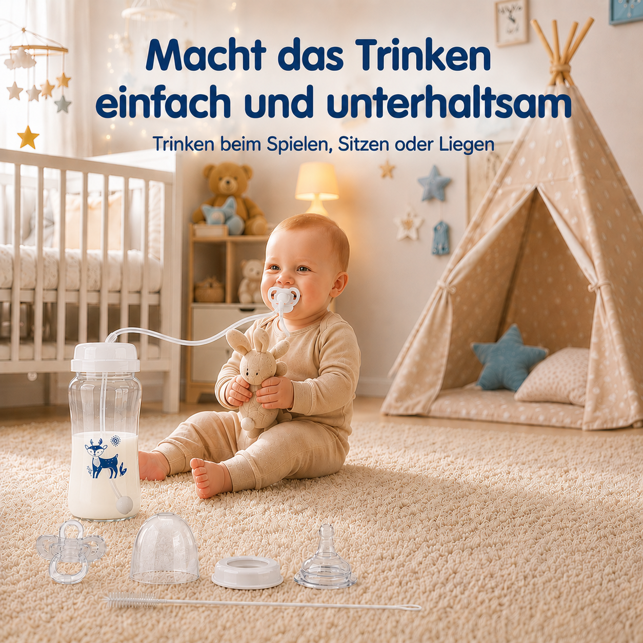 Multifunktionale Babyflasche 300ml mit Schwerkraftball und Schnuller