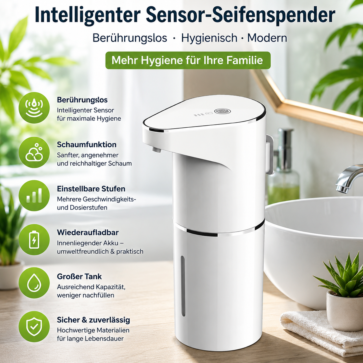 Automatischer Seifenspender mit Sensor – Berührungslos &amp; Wiederaufladbar