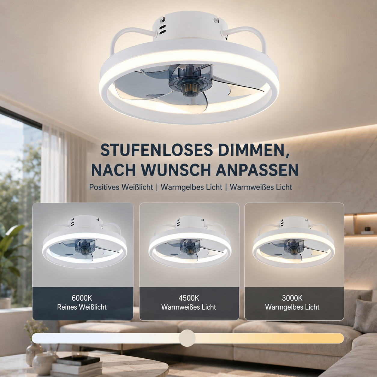 LED Deckenventilator mit Beleuchtung, 6 Geschwindigkeitsstufen, Dimmbar, Leise, Fernbedienung – Für Schlafzimmer, Wohnzimmer, Esszimmer und Arbeitszimmer