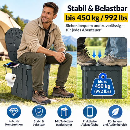 Tragbare Campingtoilette mit Komfortsitz &amp; Toilettenpapierhalter