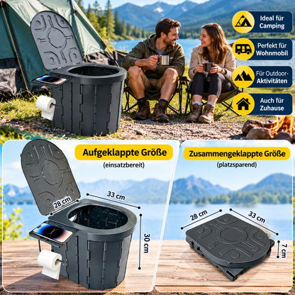 Tragbare Campingtoilette mit Komfortsitz &amp; Toilettenpapierhalter